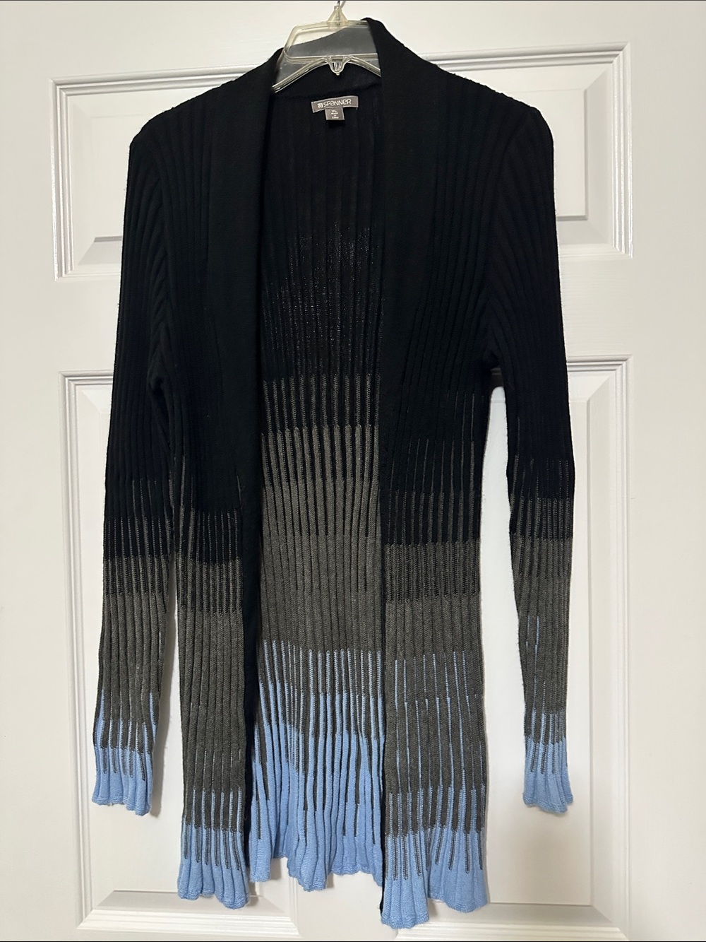 Ribbed Open-Front Gradient Cardigan - Black, Gray & Light Blue